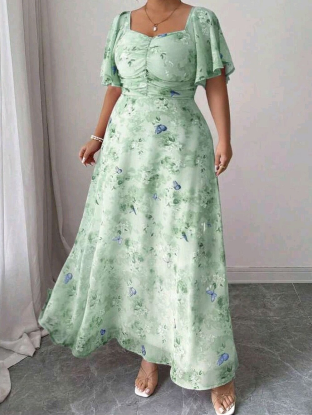 Green Floral A-Line Maxi Skirt
